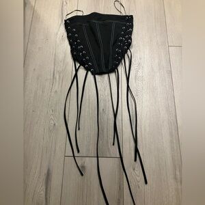 Black Lace-Up strapless Corset top with fringe/Ties